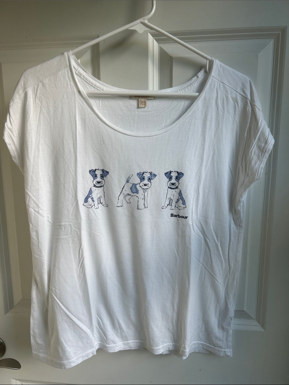 Barbour White Tee with Blue Puppy Trio